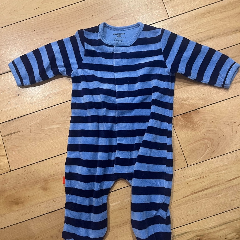 Magnetic Me Navy and Light Blue Striped Footie